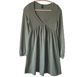 Alya Francesca's Small Ribbed V-Neck Babydoll Mini Dress Y2k Preppy Minimalist